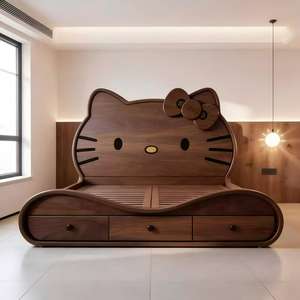 Cama Infantil de Madera Maciza con Cabecera Grande de Fresno Blanco, Diseño de Dibujos Animados de Hello Kitty - Product Image 2