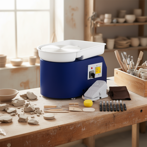Tourne-poterie 28 cm avec cuve amovible 350W bleue, outil d'artisanat DIY pour argile, commande à pédale - Product Image 2