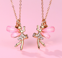 Ensemble de colliers pour 2, pendentif assorti pour meilleures amies avec ailes scintillantes roses en strass, bijoux pour femmes, cadeau pour filles