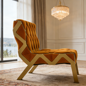 <span class=keywords><strong>Fauteuil</strong></span> <span class=keywords><strong>d</strong></span>'<span class=keywords><strong>appoint</strong></span> créatif nordique géométrique en tissu safran, base en acier doré, mobilier <span class=keywords><strong>d</strong></span>'hôtel - Product Image 2
