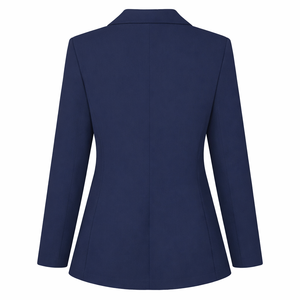 Blazer sur mesure pour <span class=keywords><strong>femme</strong></span> en lin pur <span class=keywords><strong>bleu</strong></span> <span class=keywords><strong>marine</strong></span>, avec un seul bouton doré, revers cranté, manches longues, coupe ajustée, style business décontracté - Product Image 2