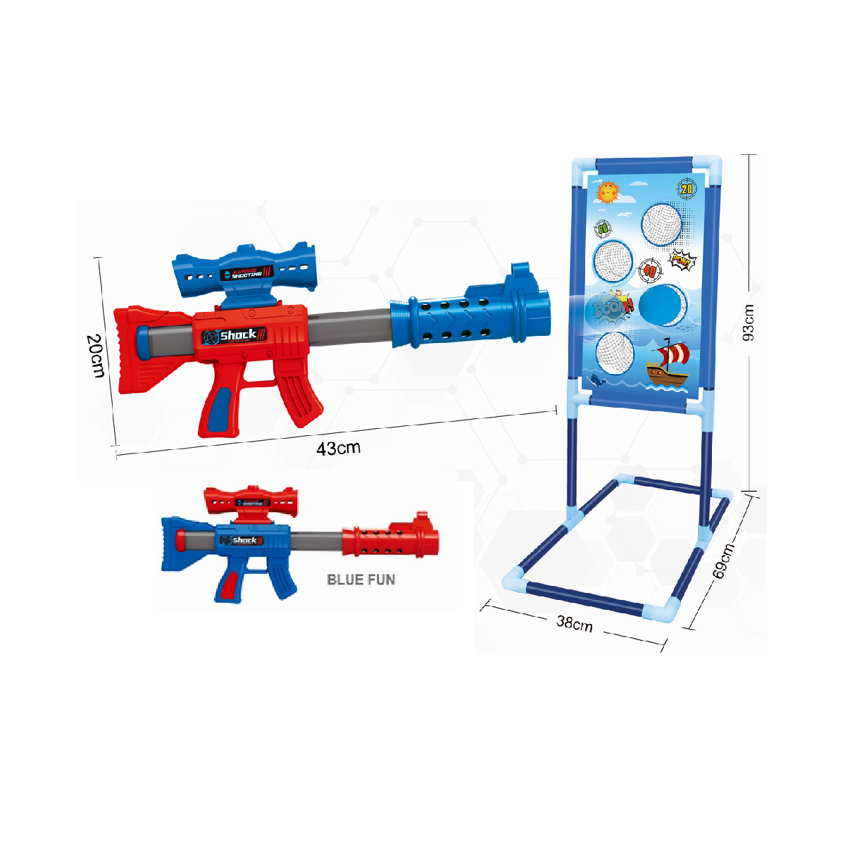 Shooting Game Toy 2pk Foam Ball Popper Air Toy Guns with Standing Shooting Target, 24 Foam Balls