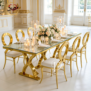 Mesas y Sillas de Comedor Modernas de Acero Inoxidable de Lujo con Diseño Personalizado para Bodas, Banquetes, Hogar y Uso en Hoteles - Product Image 2