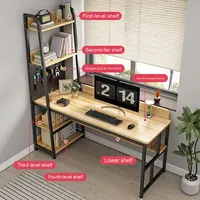 Bureau et étagère intégrés style crème à double trou pour usage professionnel, table d'étude informatique avec bibliothèque d'angle
