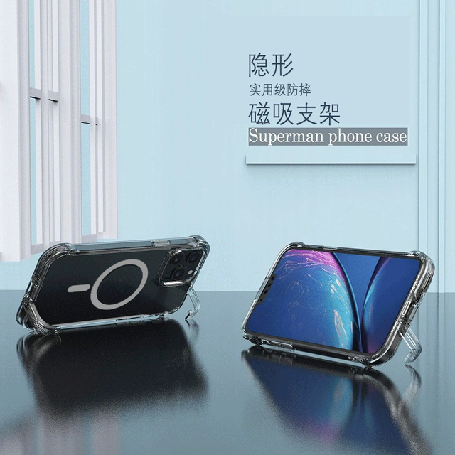 Magnetic Wireless Charger Compatible Waterproof TPU+Acrylic Clear Shockproof Phone Case Kickstand for 16 15 14 Pro Max