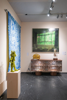 Buffet de rangement design en verre artistique, éclairé, en bois massif, pour salle à manger