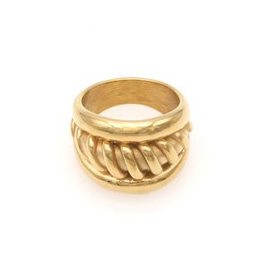 French Retro Geometric Twist <b>Titanium</b> Steel <b>Ring</b> Gold Unisex Jewelry Gift - Product Image 5