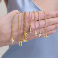 Colliers pendentifs tendance hawaïens d'été en acier inoxydable 316L, bijoux plaqués or PVD 14k 18k, collier marin en zircon pour femme