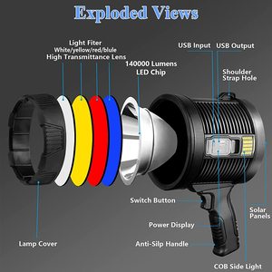 <b>Rechargeable</b> <b>Flashlight</b> with Tripod 6 Modes IPX7 Waterproof Led Spotlight Handheld Outdoor High Bright Solar Searchlight - Product Image 6