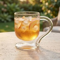 Taza de Latte de Vidrio de Borosilicato de Alta Calidad con Platillo Integrado y Asa Elegante para Espresso, Leche, Jugo, Oficina, Fiestas