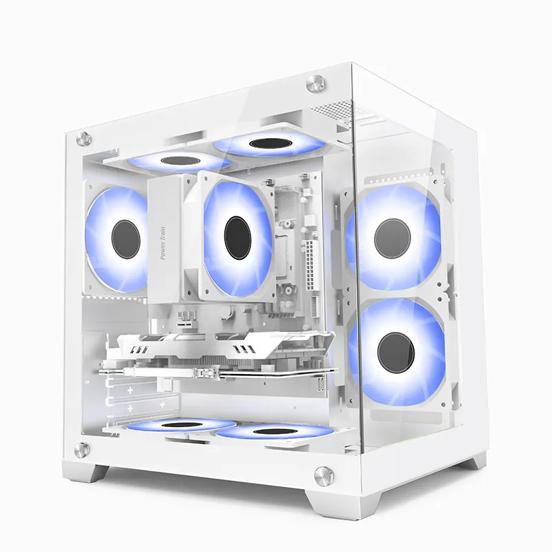 Boîtier d'ordinateur de jeu en aluminium avec tour micro-ATX en verre trempé pour ordinateur de bureau avec fenêtre à panneau latéral Gamer Casin Cabinet