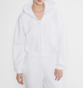 Nuova Tuta Sportiva <span class=keywords><strong>Bianca</strong></span> da Donna in Cotone, Felpe con Cappuccio Unisex con Zip Corta - Product Image 3