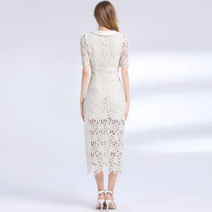 Robe midi élégante en dentelle de style français, col rabattu, respirante, lavable, de haute qualité, collection été-automne 2025 Candice - Product Image 4