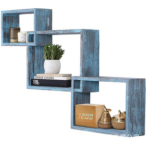 Retro Blue Wooden Wall <b>Shelf</b> 3 Tier Irregular Shape Storage <b>Rack</b> For Living Room Bedroom Kitchen Display - Product Image 2