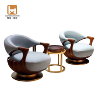 Fauteuils Modernes de Luxe Pivotants en Cuir et Bois de Teck pour Chambre et Salon – Ensemble de Chaises Occasionnelles Simples et Confortables