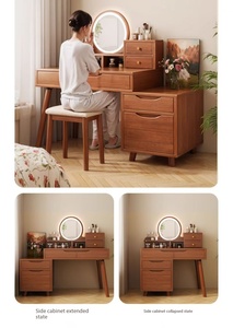 Coiffeuse en bois avec miroir LED et armoire de rangement extensible pour chambre à coucher et usage domestique - Product Image 5