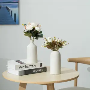 Nordic Ceramic Beige Decoration cylinder shape Flower Vase Home Wedding Table Art Vase
