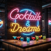 Enseigne néon personnalisée Cocktail Dreams, télécommandée et à intensité variable, pour la décoration de bars rétro, bars à cocktails et boutiques de mixologie.
