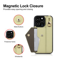Casing Ponsel Fashion dengan Tempat Kartu Kredit, Tali Pergelangan Tangan, Kantong Kartu, Bahan Kulit PU untuk iPhone 17 16 15 14 Pro Max