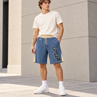 Shorts en tricot gaufré personnalisés pour hommes, color block, ourlet brut, cordon de serrage, broderie logo, pour un style décontracté et urbain