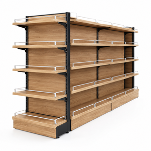 Estantería Góndola <span class=keywords><strong>de</strong></span> Doble Cara Reforzada con Madera y Metal Negro, Rejilla Protectora Blanca, 6 Niveles, para Exhibición en Supermercados y Tiendas - Product Image 1