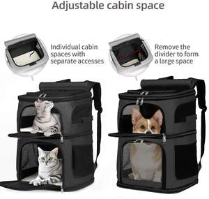 小型ペット用ダブルペットキャリアバックパック、2匹の猫用キャットバックパックキャリア、旅行/ハイキング/キャンプ用のベンチレーテッドデザイン - Product Image 5