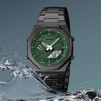 Montre à quartz pour homme de luxe à huit aiguilles Ana Digi à double affichage, résistante à l'eau 3BAR, bracelet en acier inoxydable lumineux LCD