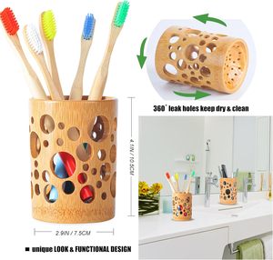 Soporte de cepillo de dientes de bambú Soporte de cepillo de dientes para baños Accesorios de madera para cepillo de dientes Lápiz de cepillo de maquillaje (marrón) - Product Image 2