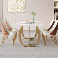 Ensemble de table à manger en forme de D en pierre frittée moderne pour salon avec revêtement PVD en acier inoxydable doré pour utilisation en atelier