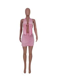 Vente directe d'usine <span class=keywords><strong>2022</strong></span> <span class=keywords><strong>été</strong></span> décontracté Sexy évider cravate corde 2 pièces jupe courte ensemble <span class=keywords><strong>été</strong></span> femmes ensemble - Product Image 5