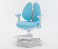 Chaise d'apprentissage pour enfants bleue, portable, pliable, en plastique, avec dossier divisé, réglable en hauteur, pivotante, pour bureau à domicile ou école, avec repose-pieds