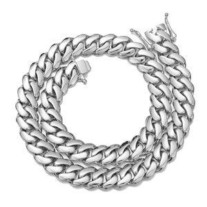 Collana a Catena Cubana Piatta in Acciaio Inossidabile 316L Lucidato 8mm-20mm, Placcata in Rodio, Antiossidante e Impermeabile, Gioielli da Uomo - Product Image 2