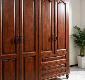 Armario de Madera de Gran Capacidad, 4 Puertas con Cajones, Armario Retro de Nogal para Dormitorio, Organizador de Ropa - Product Image 2