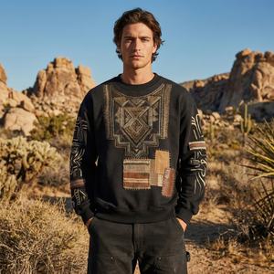 Sweat-shirt ample de sport d'extérieur personnalisé, fournisseur de premier plan, sweat-shirt en coton lourd pour homme, patchwork en cuir tissé, appliqué, sweat-shirt de luxe - Product Image 1