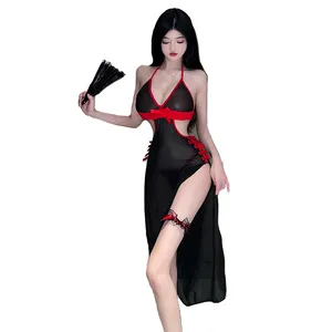 Cheap Wholesale Transparent Womens Sexy Side Slit Nightwear sexy chinese lingerie costume cheongsam