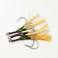 Haikewei Hameçon double lumineux pour jigging au thon, avec plaque métallique, fil de soie réfléchissant orange-jaune, anti-rouille et anneau simple