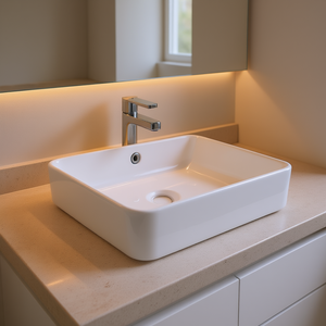 Lavabo de Cerámica Vevor, Rectangular, 19x14.7 Pulgadas, Blanco Brillante, para Montar en la Encimera del Baño - Product Image 2