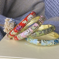 Bracelet chinois en émail cloisonné plaqué or avec fleurs de pivoine colorées effet goutte d'huile pour femme, bijoux de mode