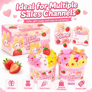 Lot de 2 Slimes Nuage Lapin Fraise en Gros – Jouet Anti-Stress Moelleux, Boîte Cadeau OEM pour Enfants Filles, Jeu Sensoriel - Product Image 5