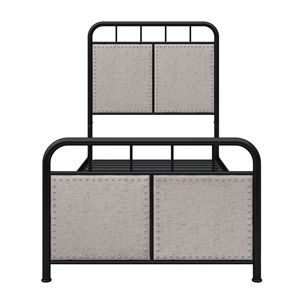 Estructura de cama de metal con plataforma de tamaño doble tapizado de lino DB con cabecero y estribo de tela - Product Image 4