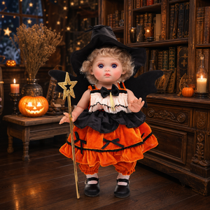 Muñeca Bebé Reborn de Vinilo de 18 Pulgadas con Disfraz de Bruja para Halloween, Alas de Murciélago, Varita de Estrella y Cabello Rizado, Muñeca Recién Nacida para Juego de Imitación - Product Image 1