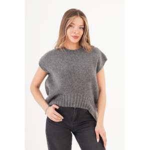 Pull en maille à col rond gris pour femmes en gros - Product Image 4