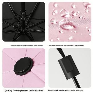 Petit parapluie promotionnel noir anti-UV à trois plis, à armature manuelle en fer, à motif marguerite, pour usage extérieur - Product Image 2