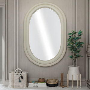 Specchio <span class=keywords><strong>da</strong></span> <span class=keywords><strong>Parete</strong></span> Ovale Bianco Crema con Doppia Cornice a Forma di Capsula, Moderno e Minimalista per Bagno, Ingresso, Arredamento Casa, Vendita all'Ingrosso - Product Image 5