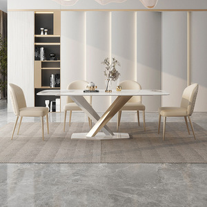 Juego de mesa de comedor moderna ligera italiana, mesa de comedor y silla de diseño Rectangular Simple para el hogar - Product Image 3