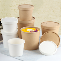 Récipient alimentaire jetable marron étanche personnalisé 8 12 16 24 32 oz tasses à soupe salade de nouilles bol en papier kraft avec couvercle