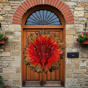 Luling Yaoyao - Corona de máscara de dragón rojo para Halloween, decoración interior, adorno colgante para puerta y pared para fiestas de terror - Product Image 3