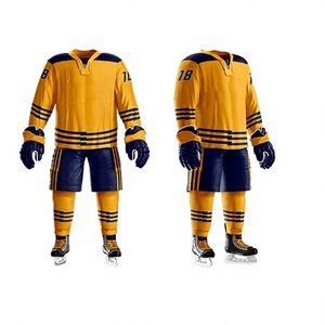 Uniforme de Hockey sobre Hielo Personalizado LONG MISSION INDUSTRY para Hombre, Modelo LMI-003, Amarillo y Azul Marino, Impresión por Sublimación, Poliéster Transpirable, Talla Adulto - Product Image 1