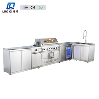 Cuisine extérieure moderne de luxe certifiée CE, barbecue portable haut de gamme en acier inoxydable, 8 brûleurs, brûleur latéral, armoire à vin