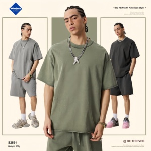 2025 verano americano Vintage High Street suelta de manga corta Batik impreso Camiseta de punto tela estilo antiguo estilo lavado para hombres - Product Image 3